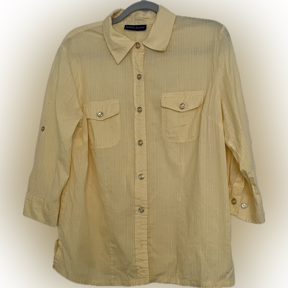 Karen Scott Cream Button-Up Shirt L